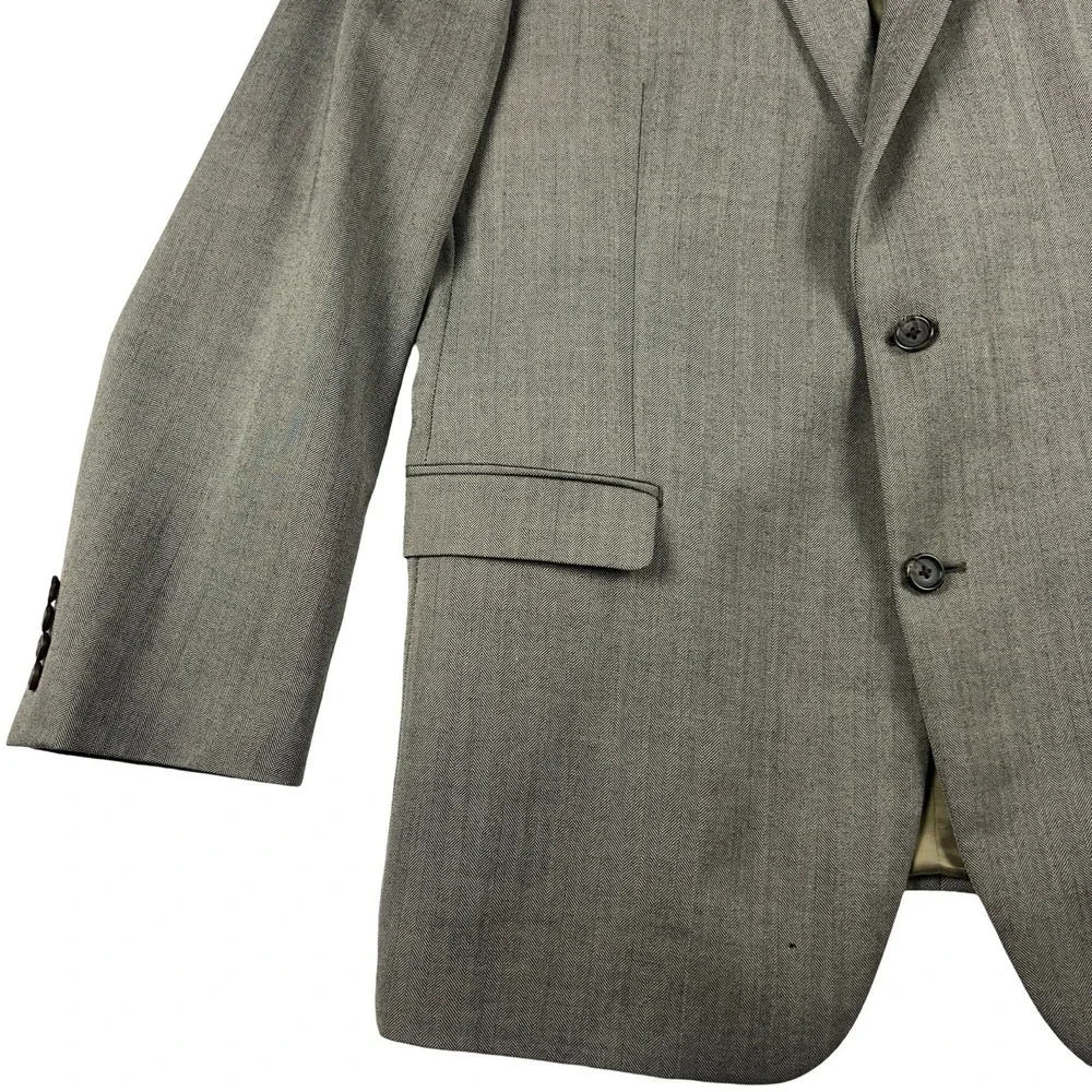 Lauren Ralph Lauren Sport Coat Mens 44L Brown Herringbone 100% Wool Blazer - Picture 5 of 13